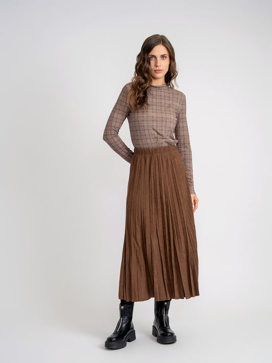 Aspect Cognac Corduroy Midi Crinkle Pleated Skirt WB4CPT7064M