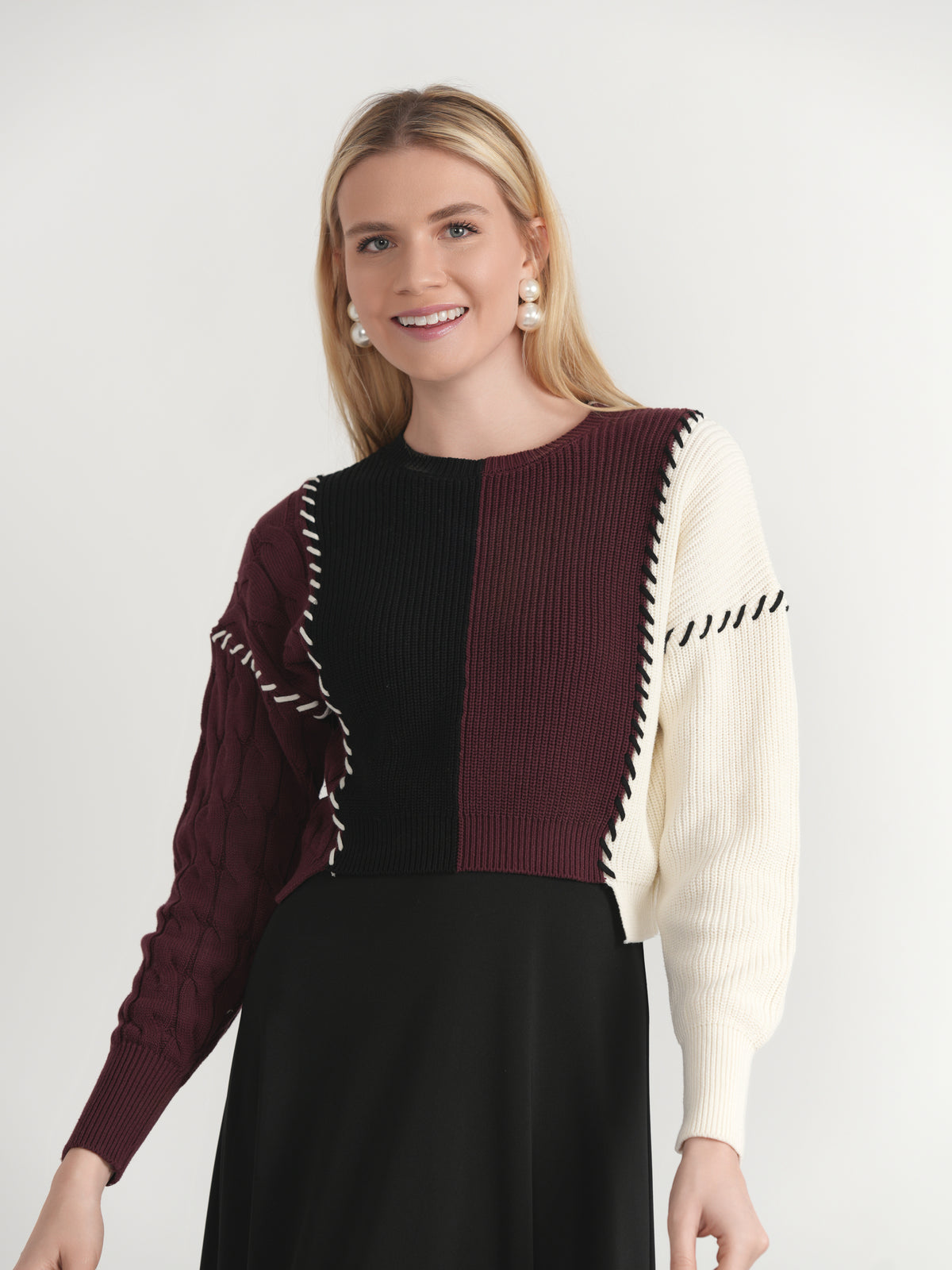 Spades Black/Dark Wine Colorblock Patch Sweater WB6CM2193TE