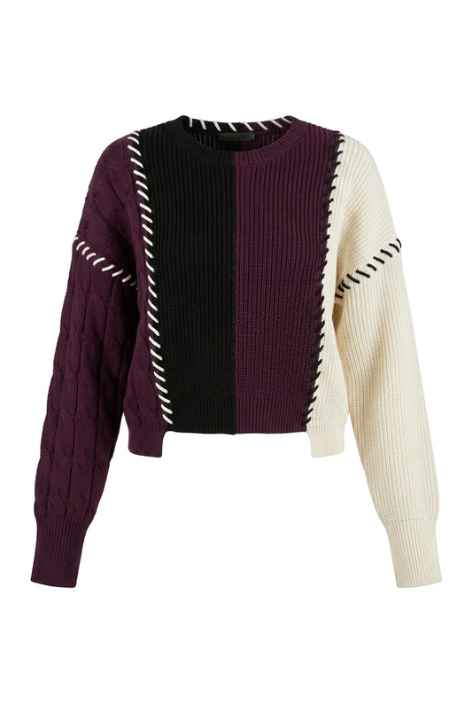 Spades Black/Dark Wine Colorblock Patch Sweater WB6CM2193TE