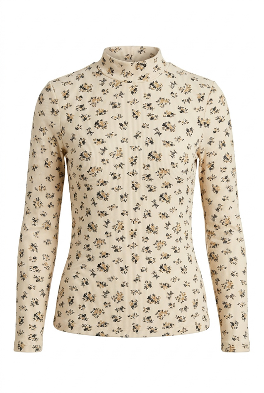 Riff Cream Printed Mock Neck Tee WB6CM2201T2