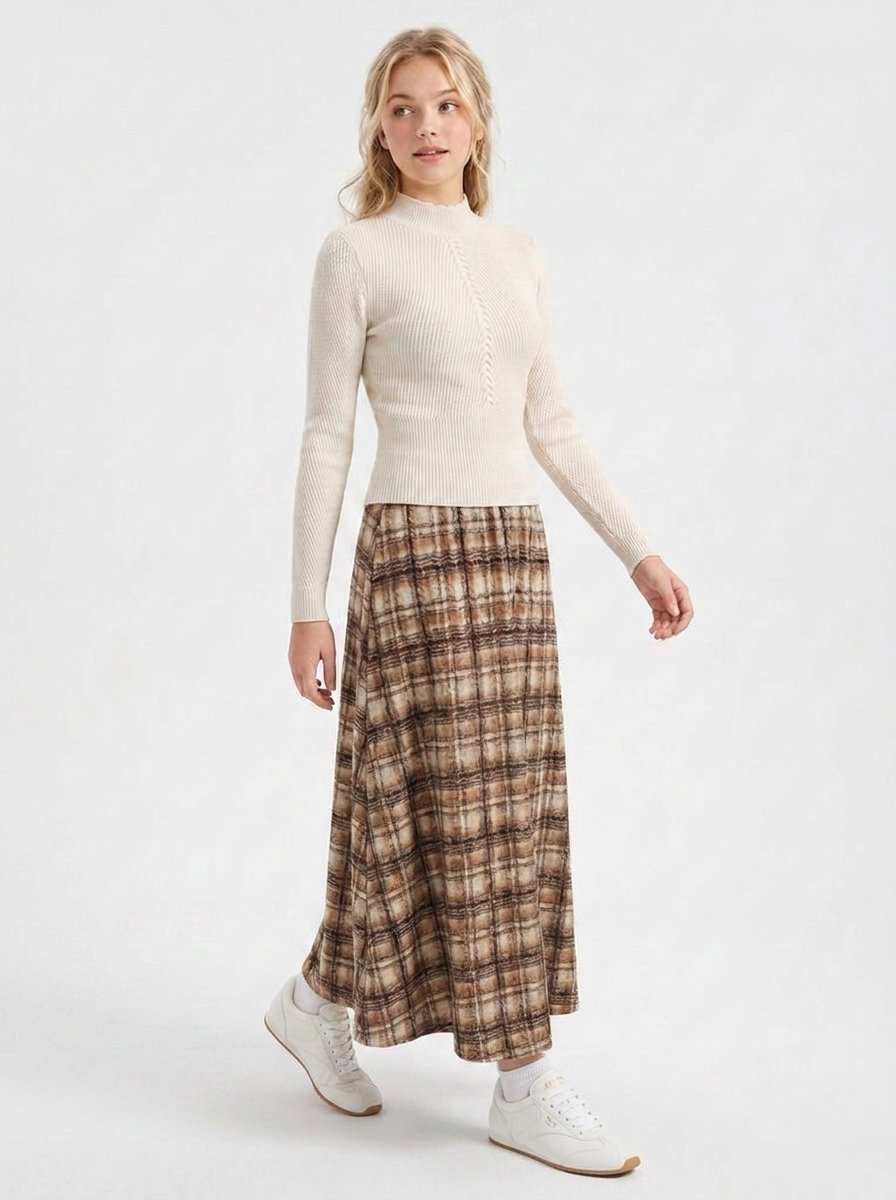 Legend Almond Cable Rib Knit Crop Top WB6CPT7445