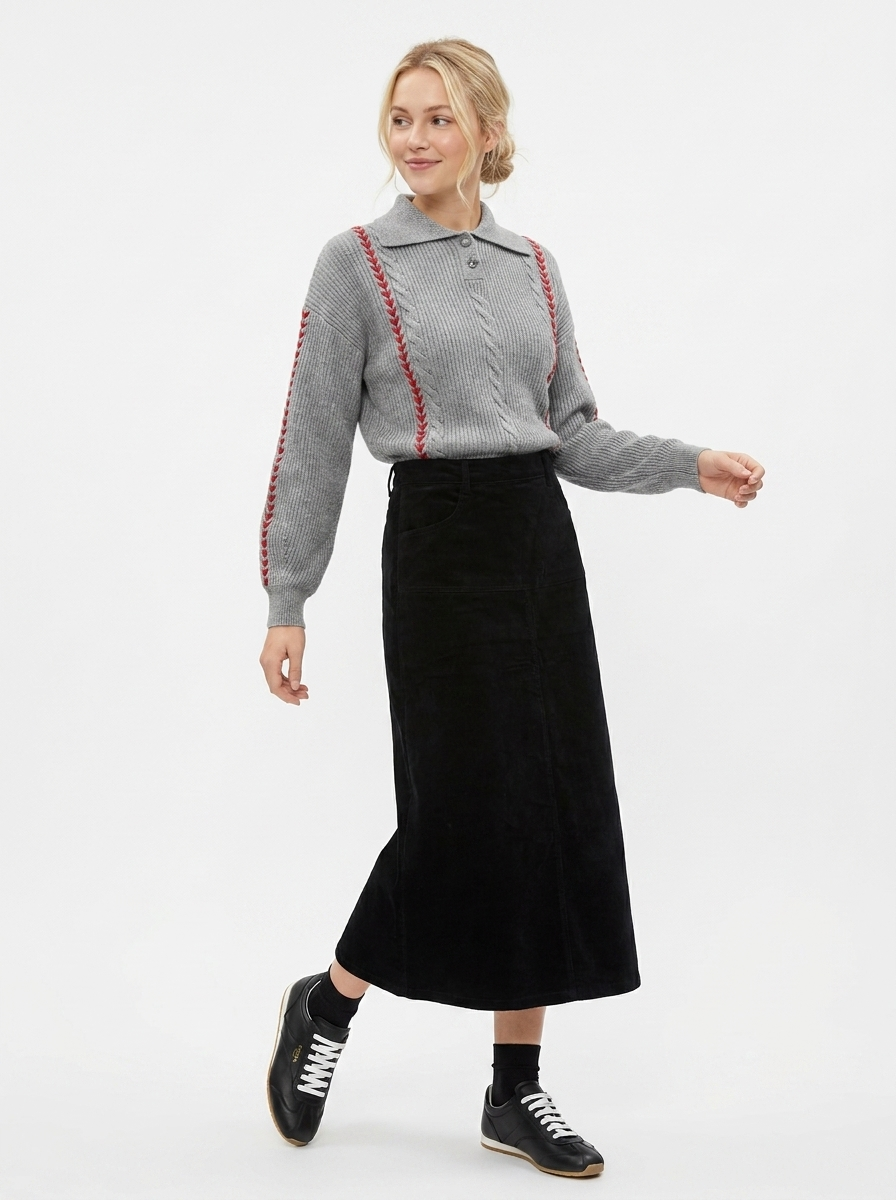 Legend Black Corduroy A Line Skirt WB6CPT7452S