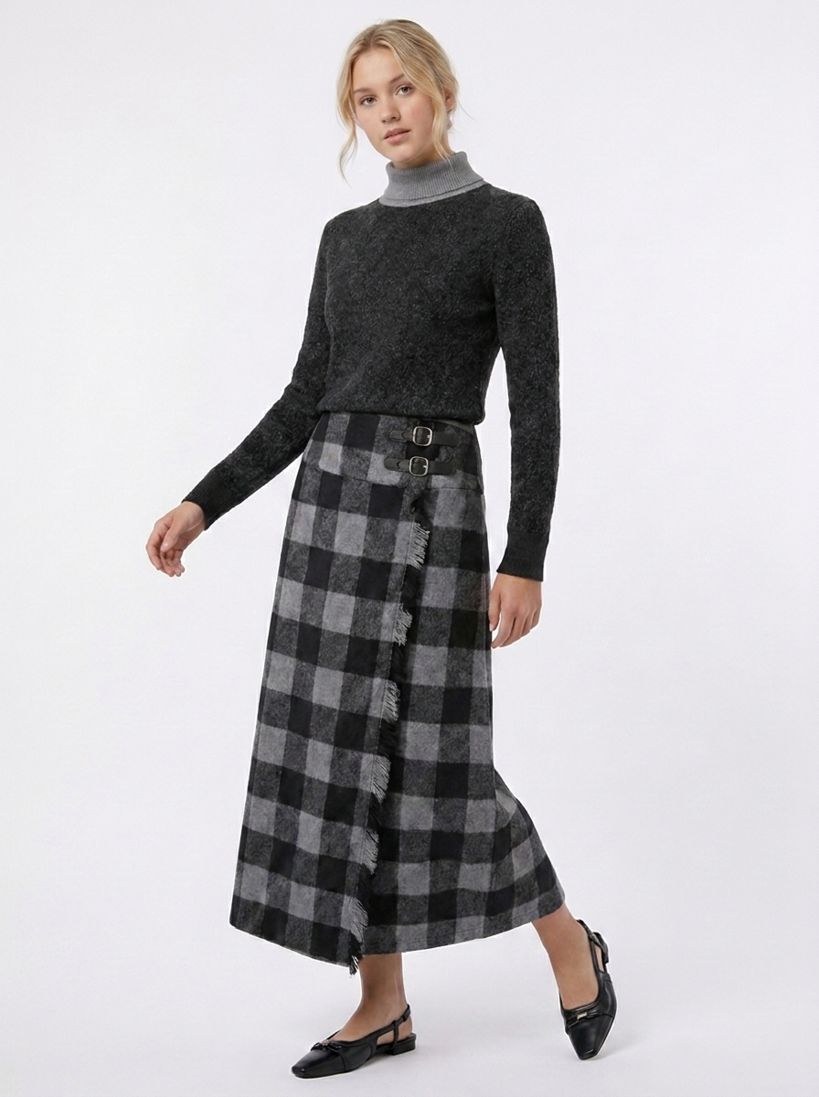 Urban Black/Grey Plaid Wrap Skirt WB6CPT7469S