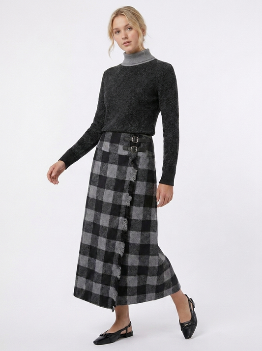 Urban Black/Grey Plaid Wrap Skirt WB6CPT7469S