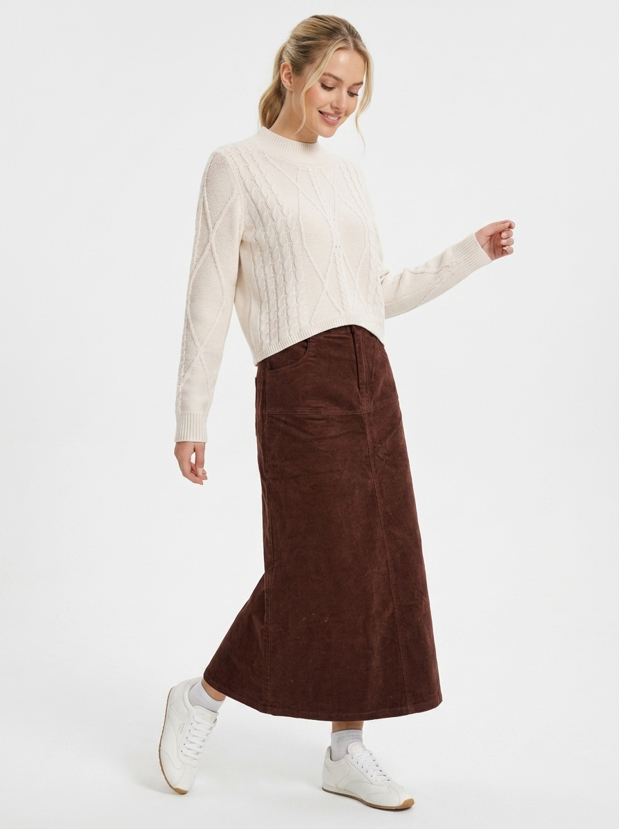Urban Off White Cable Rib Knit Sweater WB6CPT7503