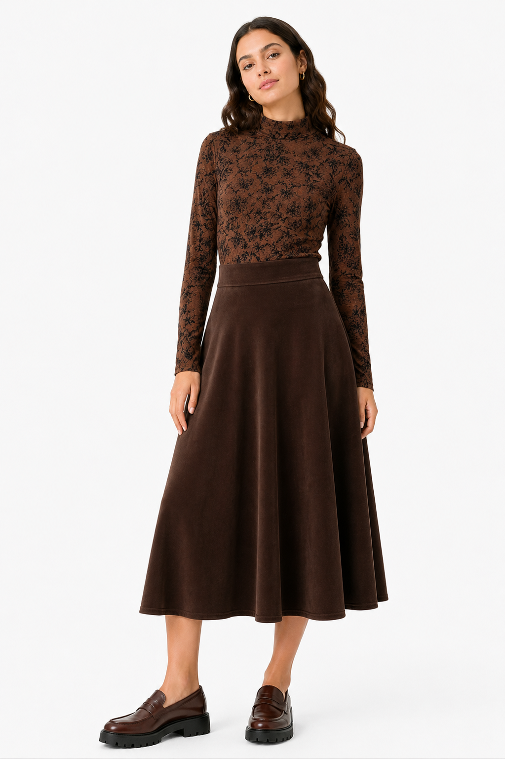 Noni Brown Floral Mock Neck WB6CYT3163