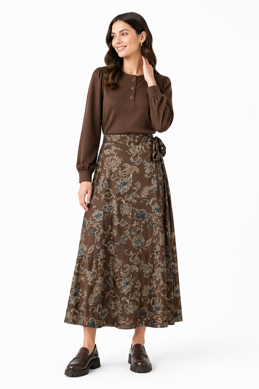 Noni Brown Printed Wrap Skirt WB6CYT3138