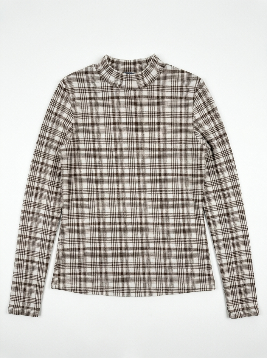 Noni Brown Plaid Mock Neck WB6CYT3164