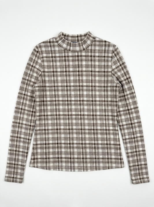Noni Brown Plaid Mock Neck WB6CYT3164