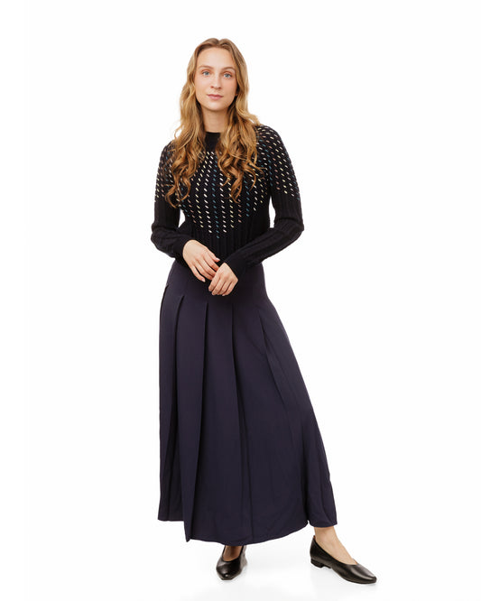 Weekend Navy Pleated Midi Skirt WW51241S-A