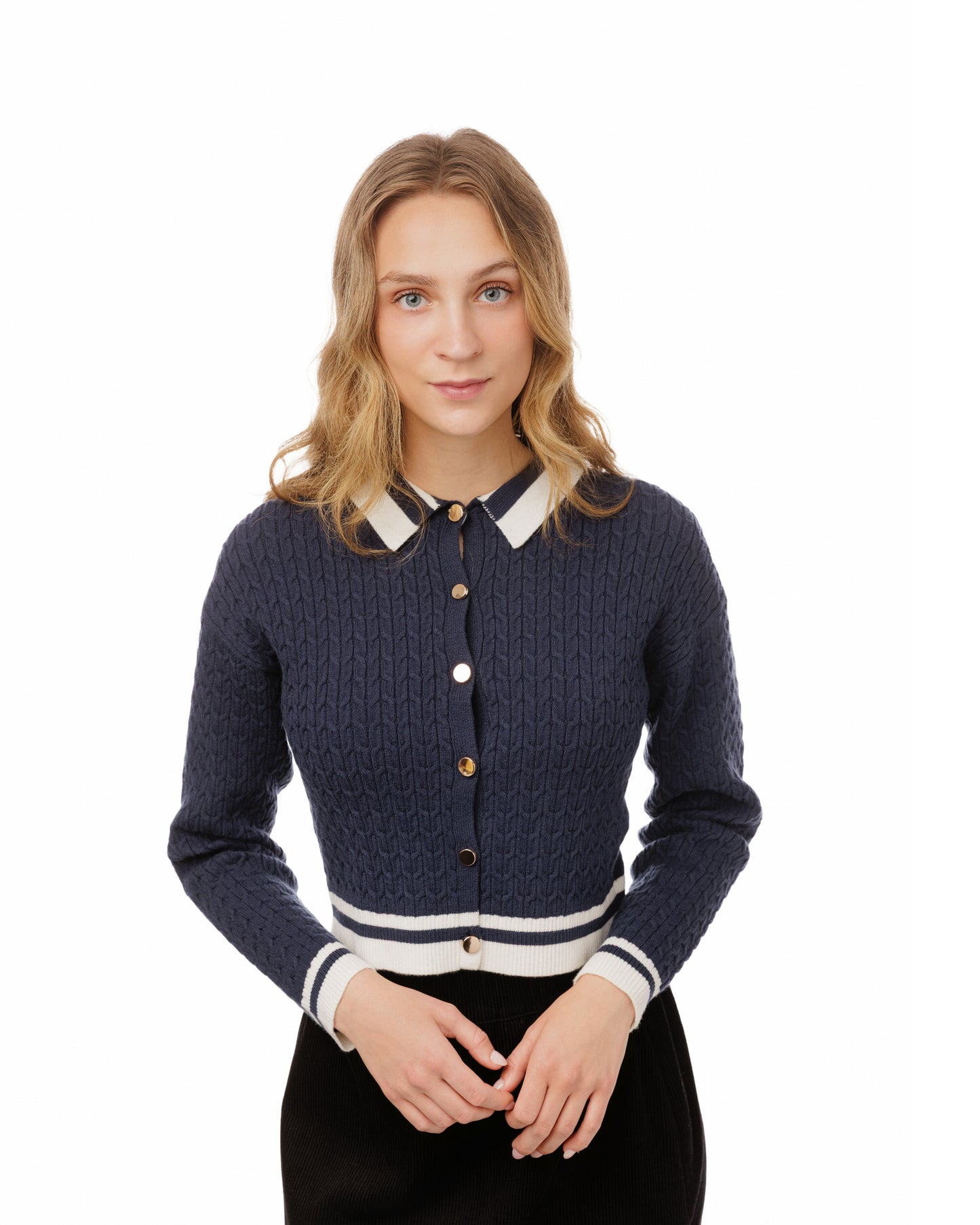 Weekend Navy Cable Knit Cardigan WW51280T-A