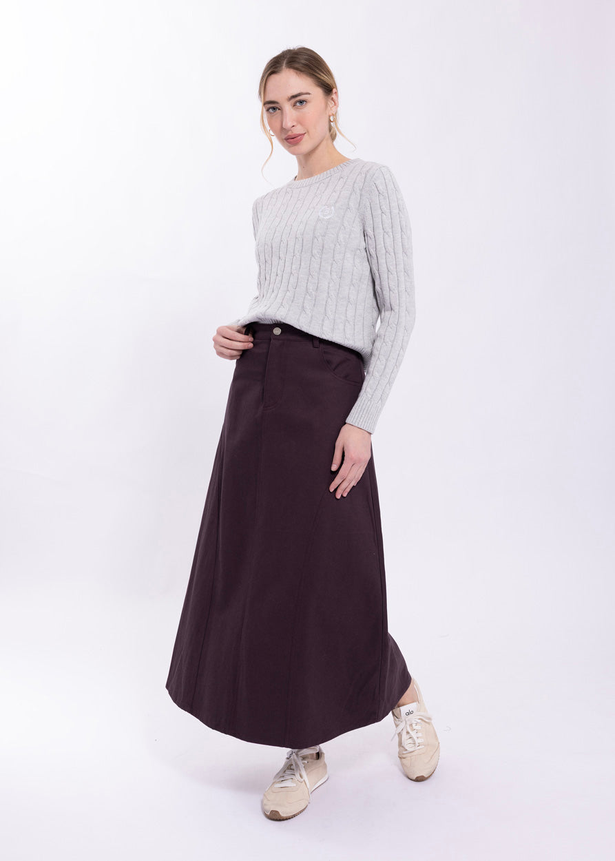 Knitted Light Grey Cable Crewneck KN107L