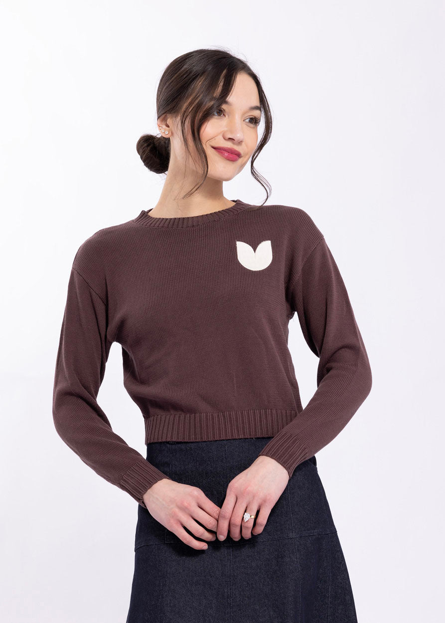 Knitted Brown Sherpa Bud Crewneck KN159