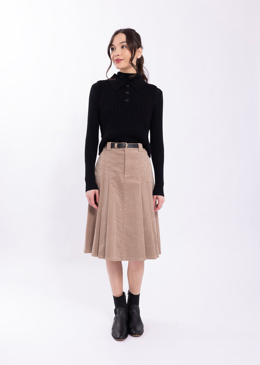 Latitude Taupe Corduroy Belted Short Skirt LA549T