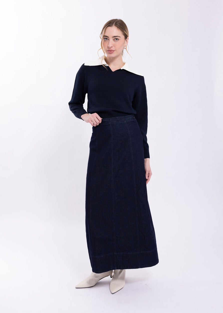 Latitude Denim Corduroy Paneled Skirt LA597D