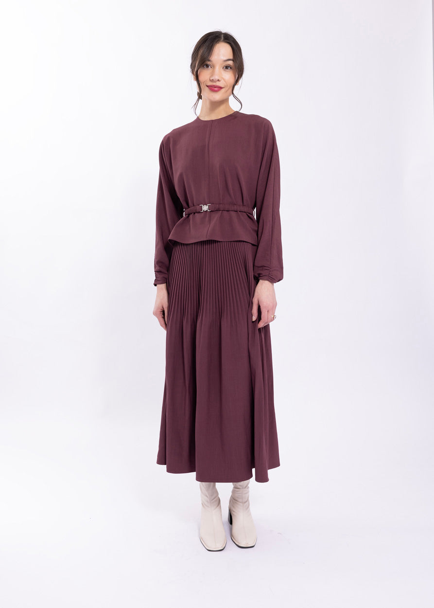 Latitude Plum Pleated Maxi Skirt LA608