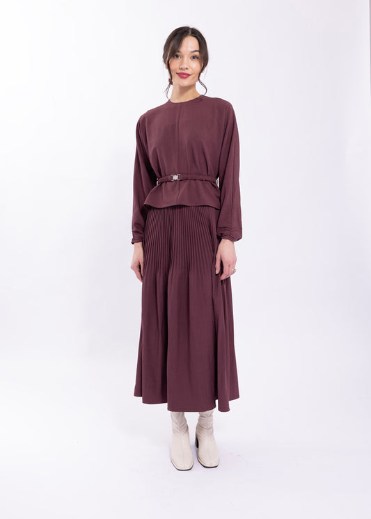 Latitude Plum Pleated Maxi Skirt LA608