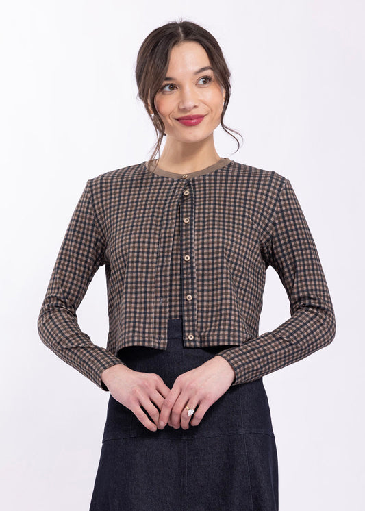 Latitude Brown Plaid Printed Cardigan and Top LA614/3B