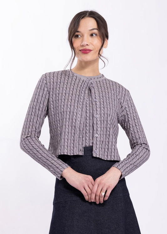Latitude Grey Cable Printed Cardigan and Top LA614/3A