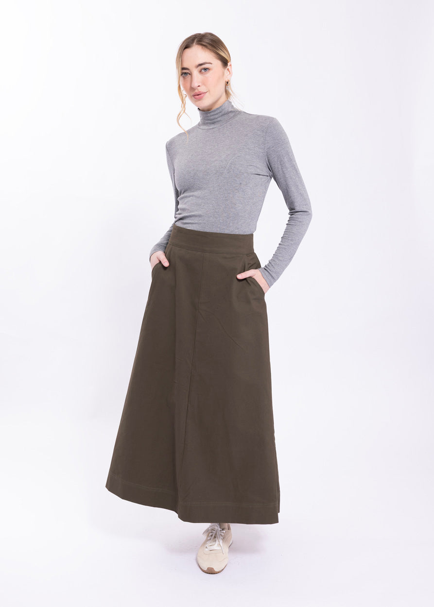 Monn Olive Flare Skirt with Pockets M716