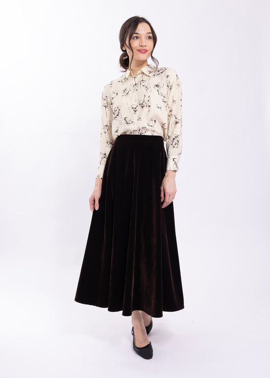 Maple Cliff Black Flared Velvet Skirt MC6025B