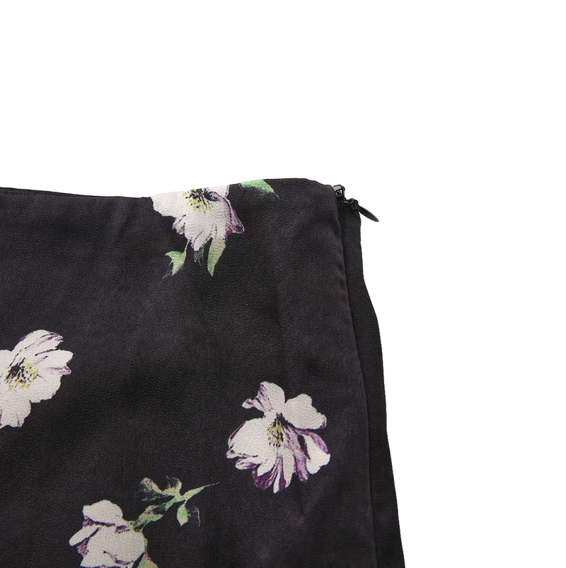 Novella Black Floral A Line Slip Skirt W-26946