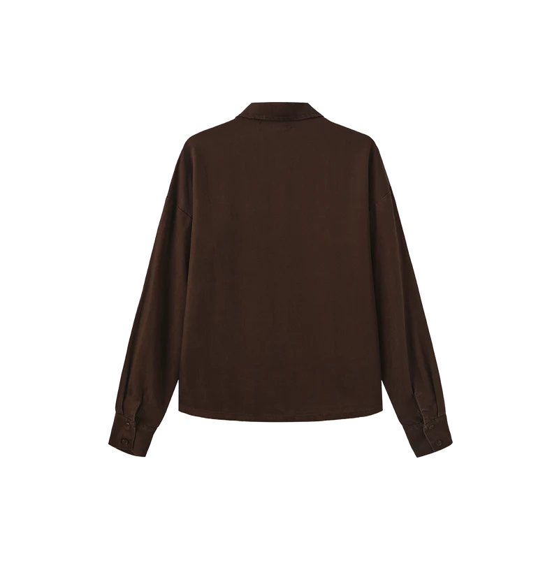 Slate Brown Denim Blouse W-29411
