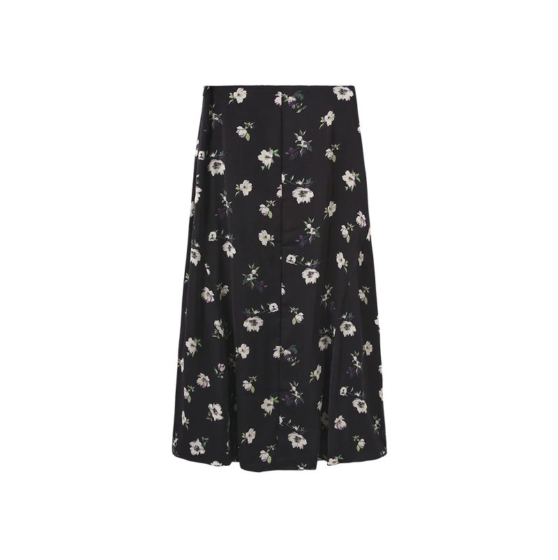 Novella Black Floral A Line Slip Skirt W-26946