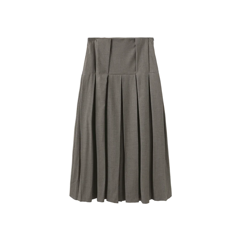 The London Loom Taupe Pleated Waist Detailed Maxi Skirt C-29267
