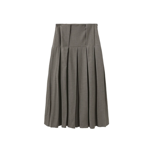 The London Loom Taupe Pleated Waist Detailed Maxi Skirt C-29267