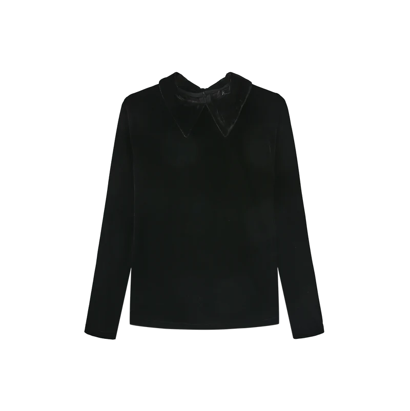 Nostalgia Black Velvet Collared Shirt W-29198