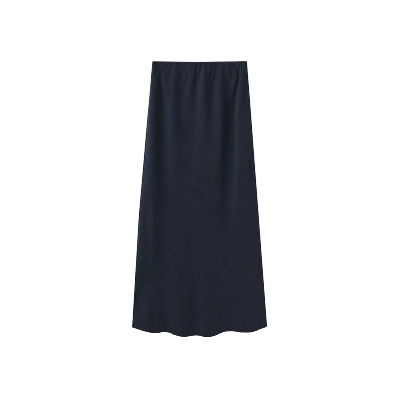 Beige Navy Cupro Skirt W-28308