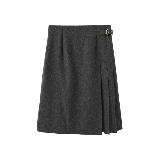 Story Grey Side Pleated Wool Skirt W-26919