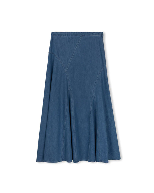 Beige Blue Denim Maxi Skirt W-24903