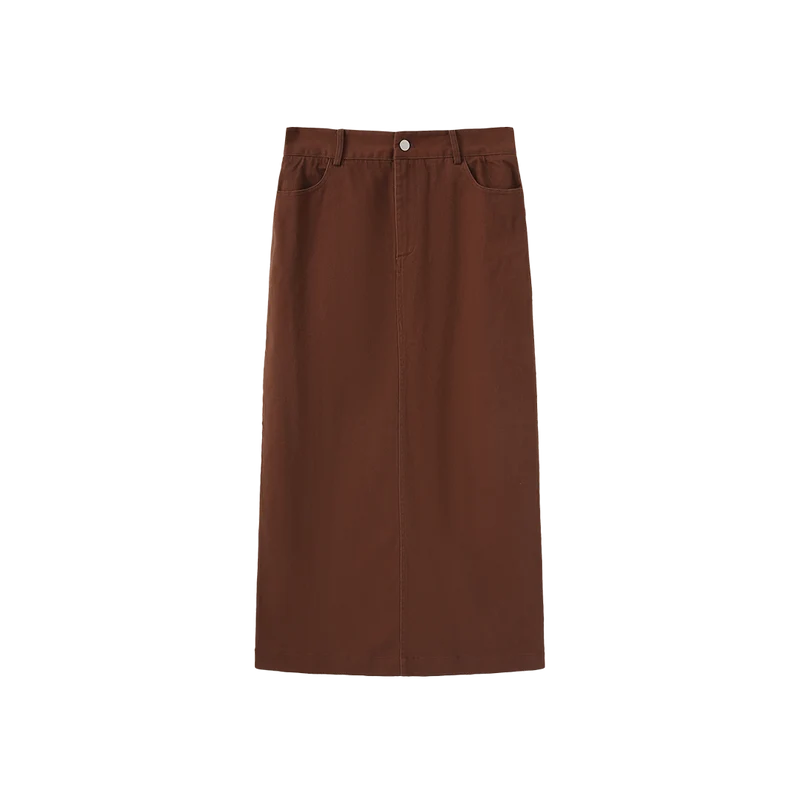 Shift Brown Canvas Straight Maxi Skirt W-29326