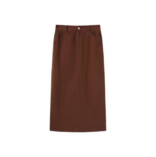Shift Brown Canvas Straight Maxi Skirt W-29326