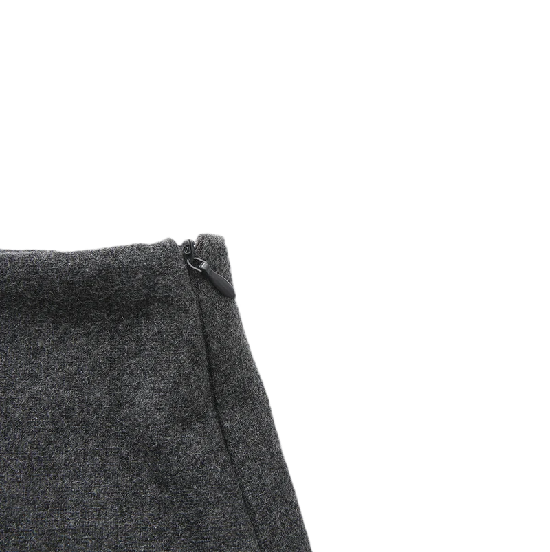 Story Grey Side Pleated Wool Skirt W-26919
