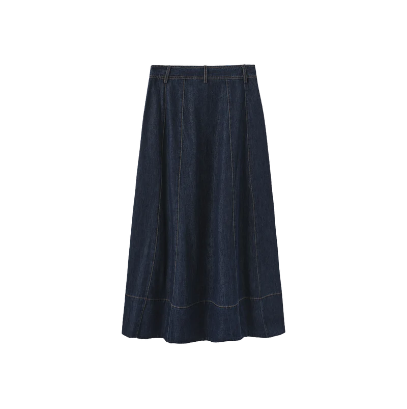 Slate Denim Belted Skirt W-29356