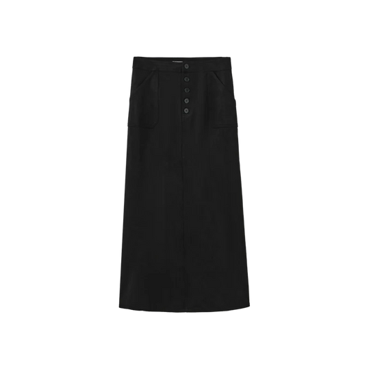 Story Black Suede Straight Skirt with Button Detail W-29389