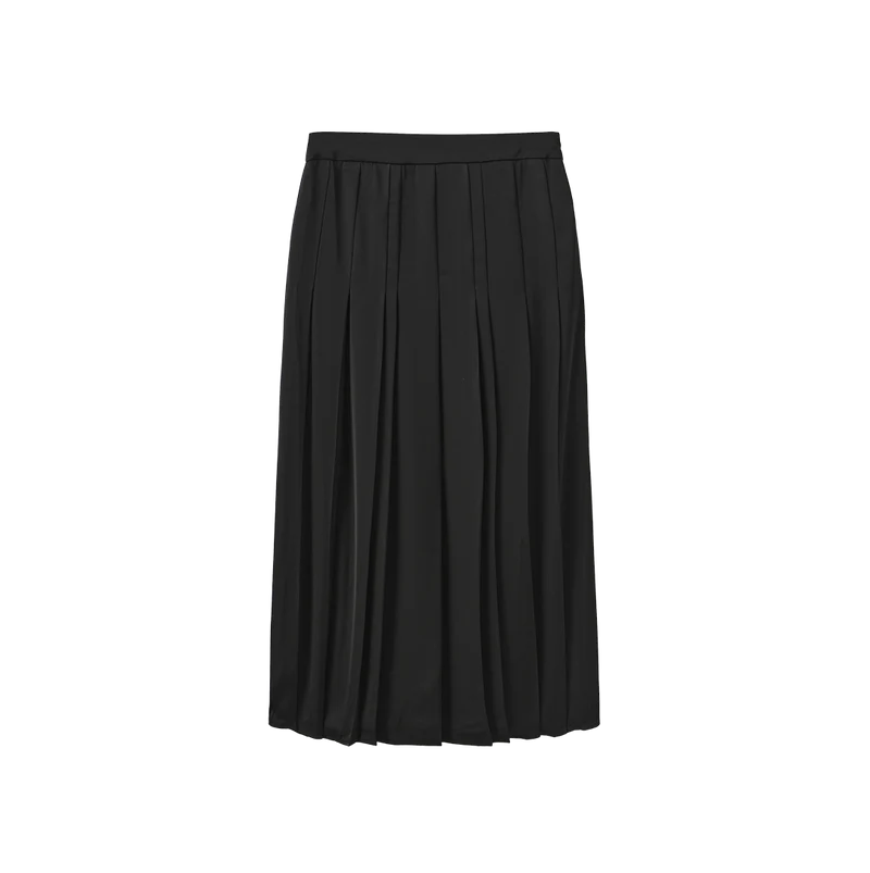 Begonia Black Silk Double Pleat Skirt W-29574