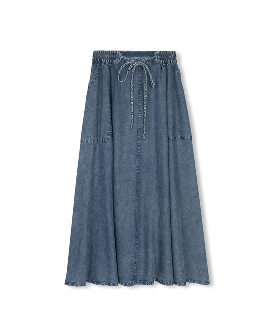 Slate Belle Blue Mineral Wash Drawstring Skirt w-23661