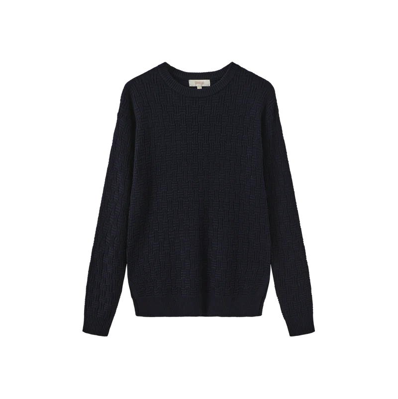 Beige Navy Tulip Design Knit Sweater W-29859