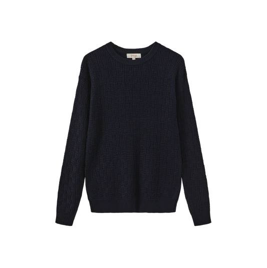 Beige Navy Tulip Design Knit Sweater W-29859