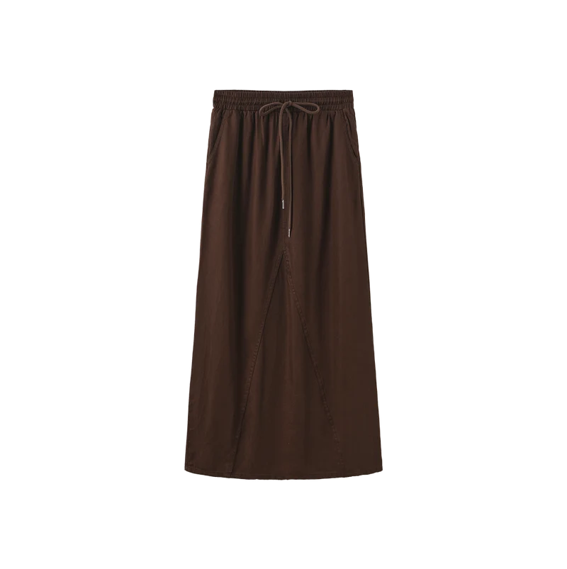 Slate Brown Denim Drawstring Skirt W-29410
