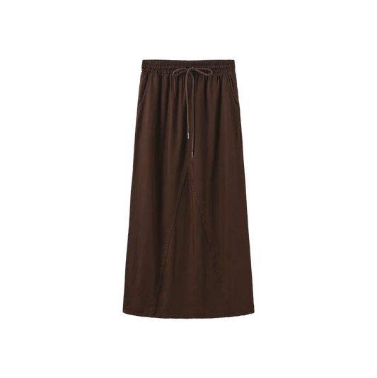Slate Brown Denim Drawstring Skirt W-29410