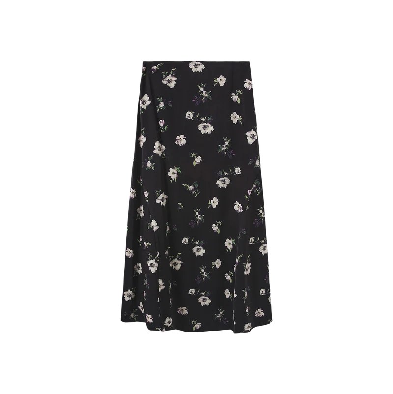 Novella Black Floral A Line Slip Skirt W-26946