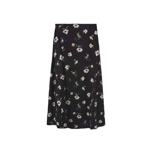 Novella Black Floral A Line Slip Skirt W-26946