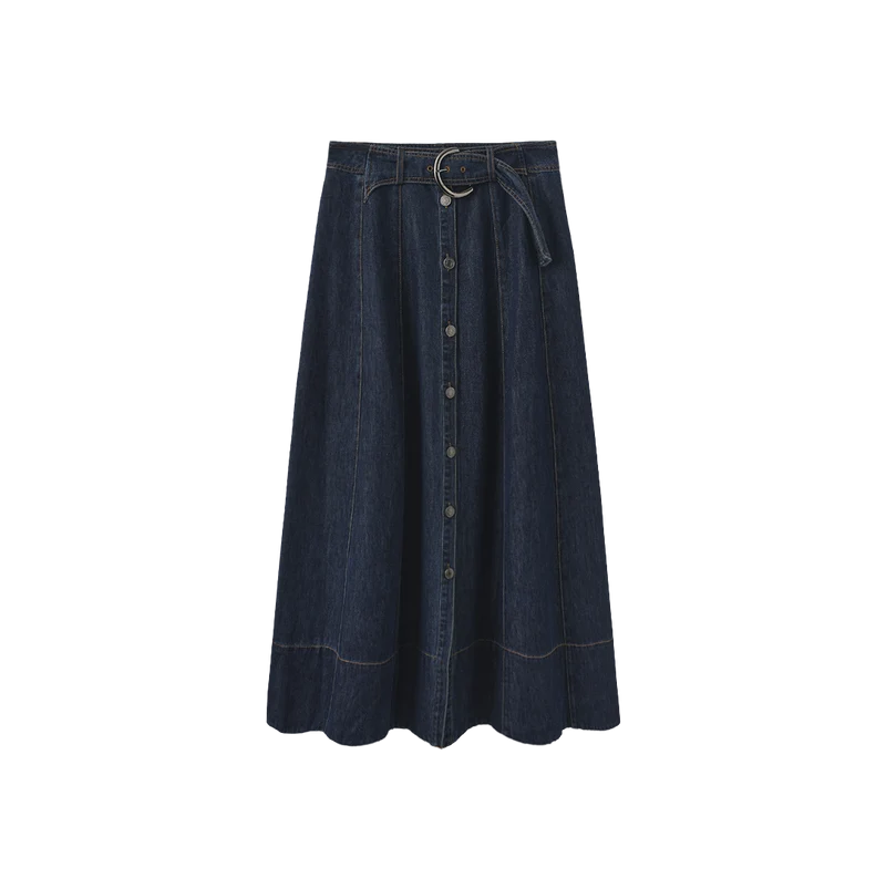 Slate Denim Belted Skirt W-29356