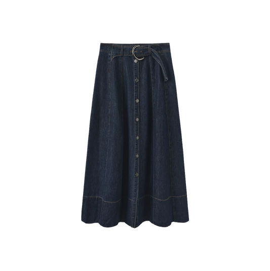 Slate Denim Belted Skirt W-29356