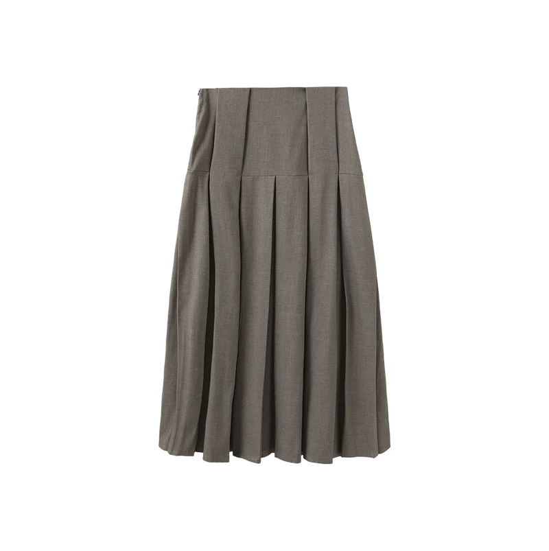 The London Loom Taupe Pleated Waist Detailed Maxi Skirt C-29267